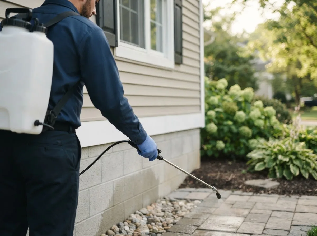 Pest control technician inspecting a home in Westport, MA